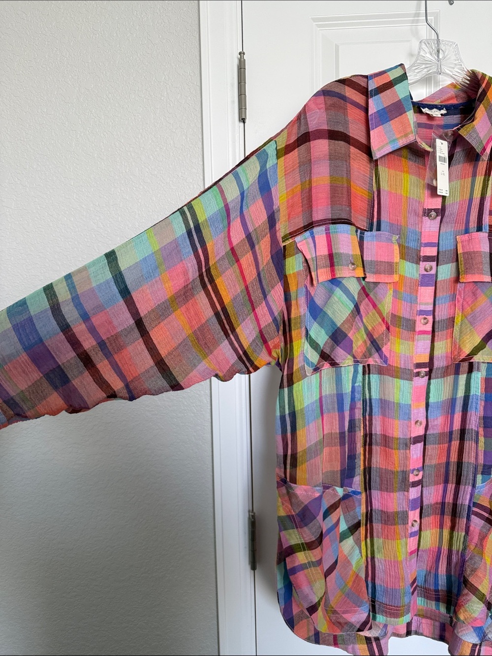 Pilcro Multicolor Plaid Button-Down Shirt - Pink, Blue, Green, Yellow - Picture 4 of 10
